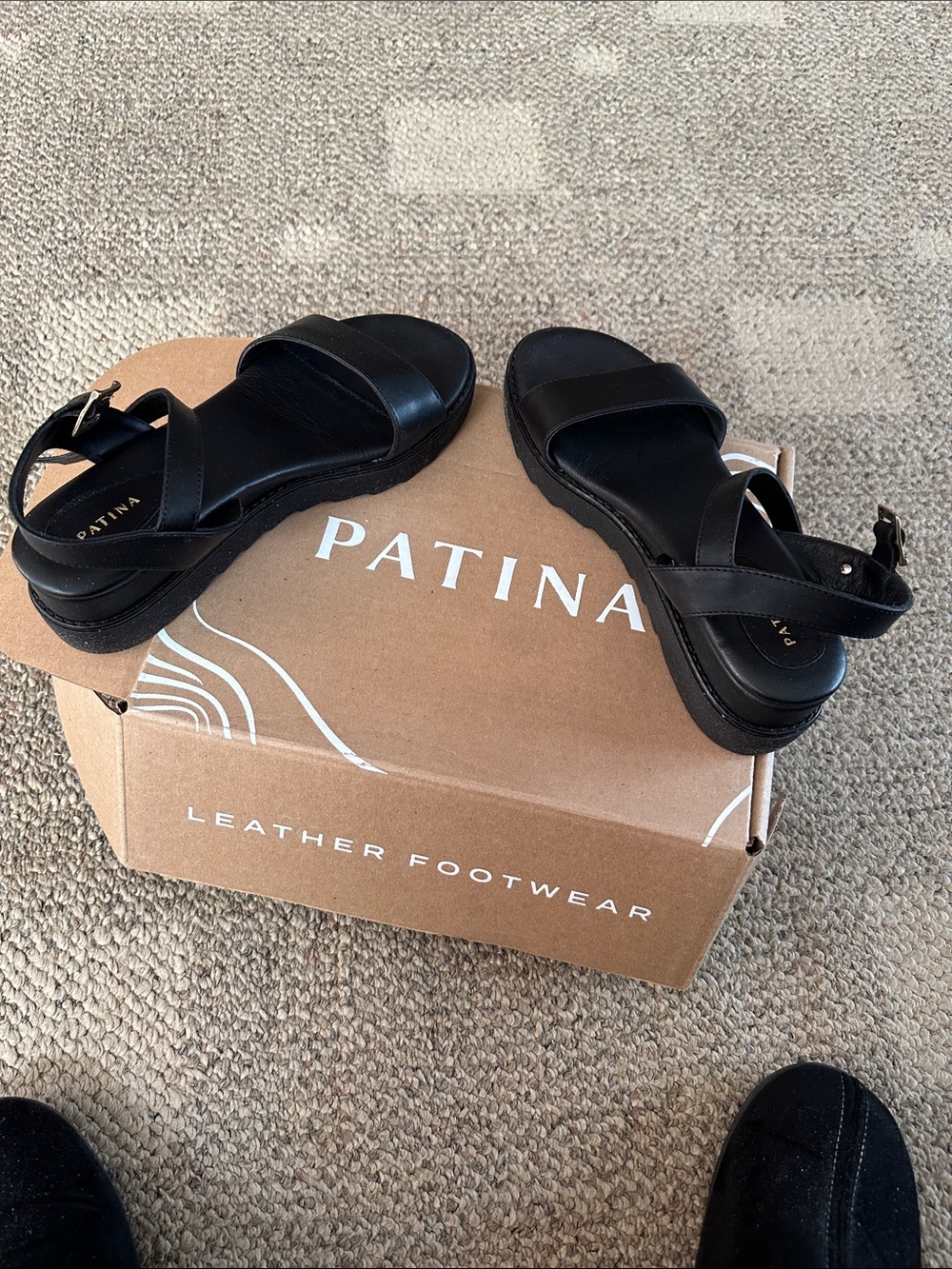 Black Leather Platform Sandals for Women